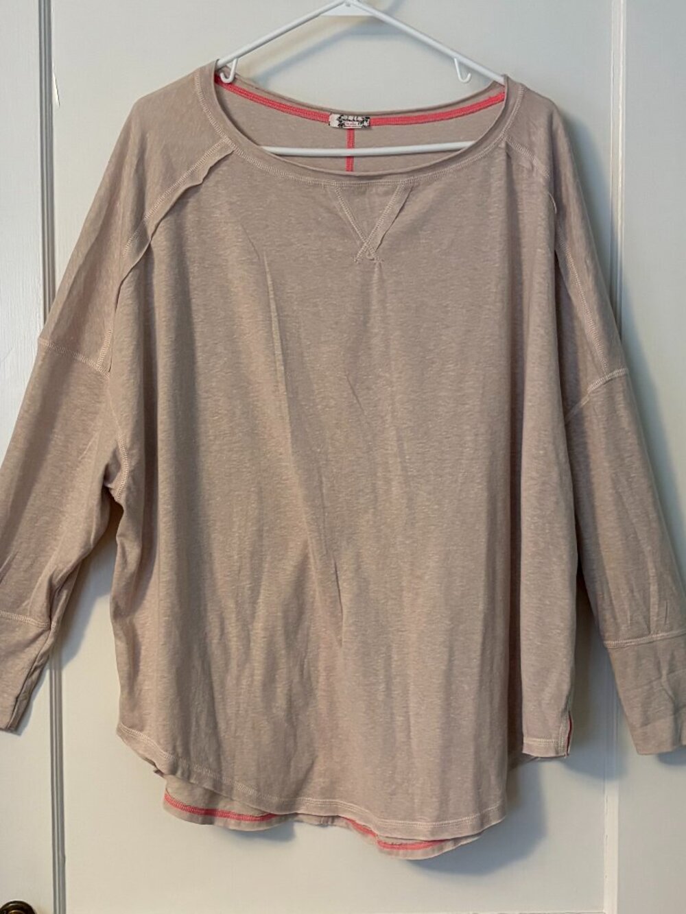 Free People Intimately oversized boxy long sleeve tee shirt size XS oatmeal tan